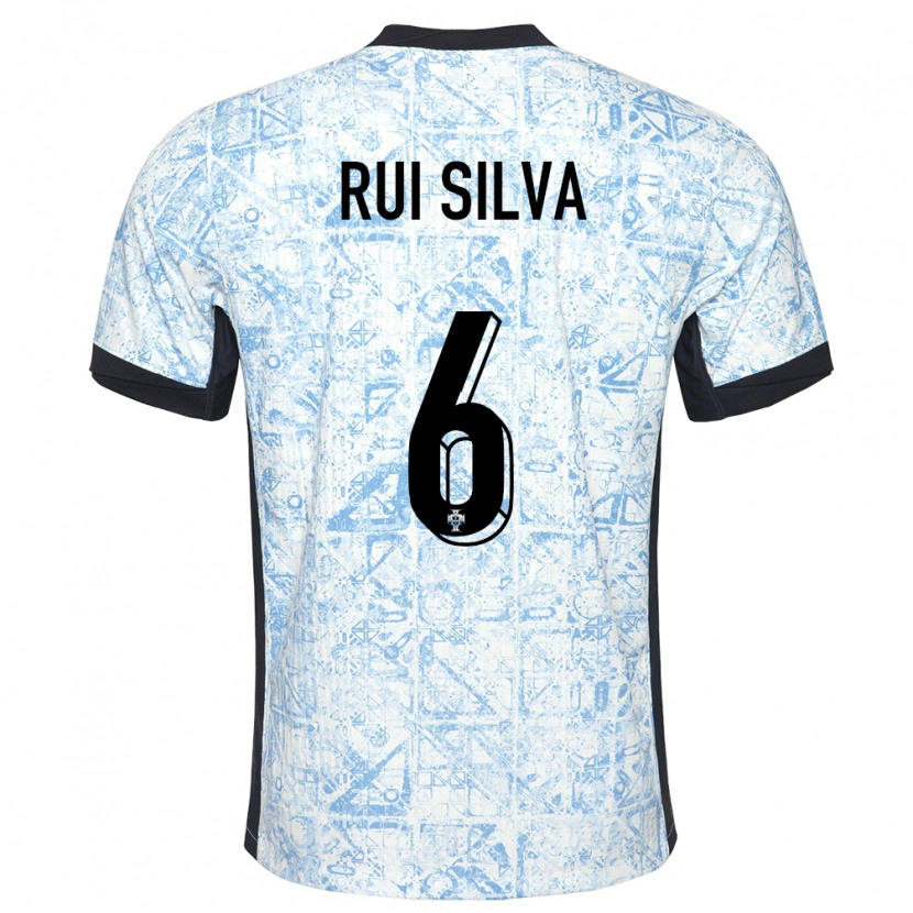 Danxen Børn Portugal Rui Silva #6 Creme Blå Udebane Spillertrøjer 24-26 Trøje T-Shirt