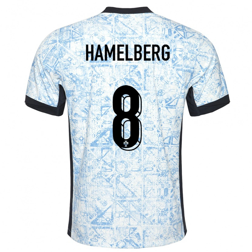 Danxen Børn Portugal Eric Hamelberg #8 Creme Blå Udebane Spillertrøjer 24-26 Trøje T-Shirt