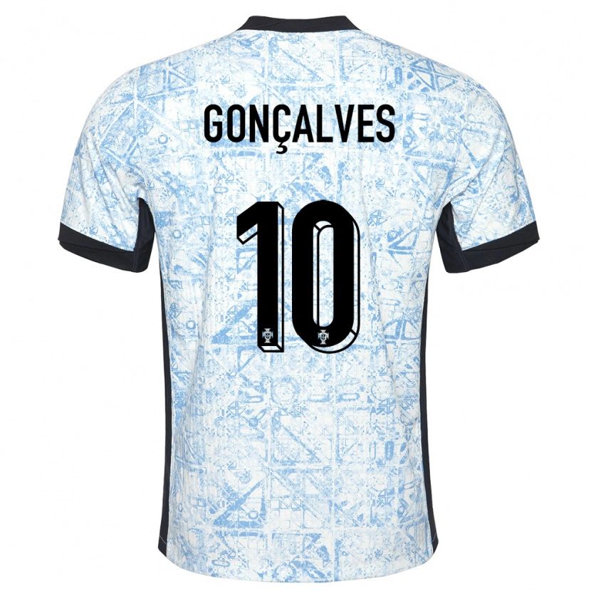 Danxen Børn Portugal Flávio Gonçalves #10 Creme Blå Udebane Spillertrøjer 24-26 Trøje T-Shirt