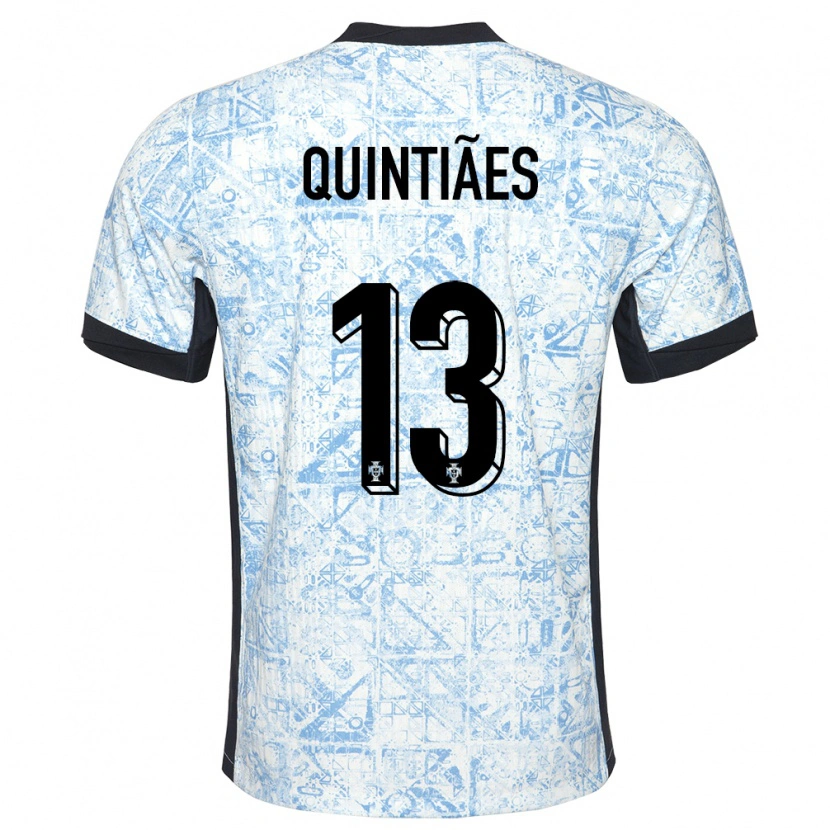 Danxen Børn Portugal Rodrigo Quintiães #13 Creme Blå Udebane Spillertrøjer 24-26 Trøje T-Shirt