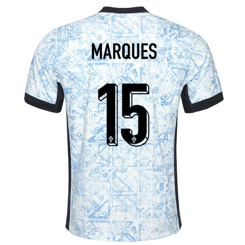 Danxen Børn Portugal Christian Marques #15 Creme Blå Udebane Spillertrøjer 24-26 Trøje T-Shirt