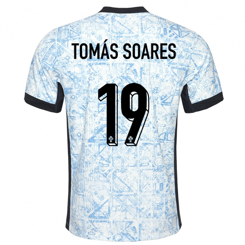 Danxen Børn Portugal Tomás Soares #19 Creme Blå Udebane Spillertrøjer 24-26 Trøje T-Shirt