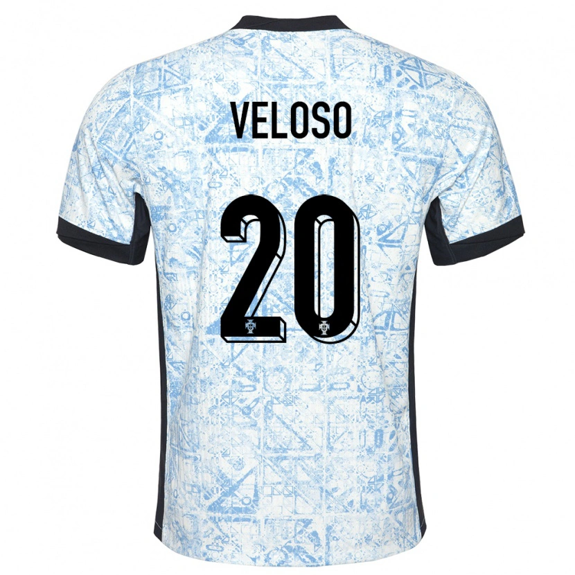 Danxen Børn Portugal João Veloso #20 Creme Blå Udebane Spillertrøjer 24-26 Trøje T-Shirt