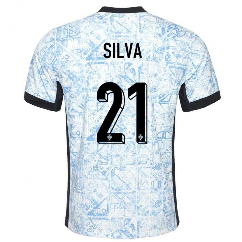 Danxen Børn Portugal Gabriel Silva #21 Creme Blå Udebane Spillertrøjer 24-26 Trøje T-Shirt