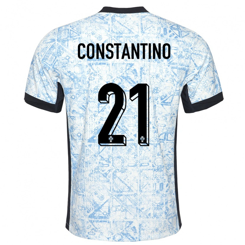 Danxen Børn Portugal Simão Constantino #21 Creme Blå Udebane Spillertrøjer 24-26 Trøje T-Shirt