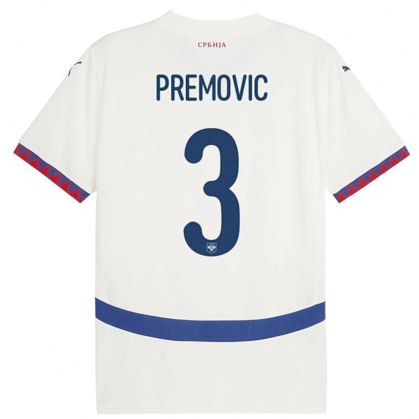 Danxen Børn Serbien Relja Premovic #3 Hvid Udebane Spillertrøjer 24-26 Trøje T-Shirt