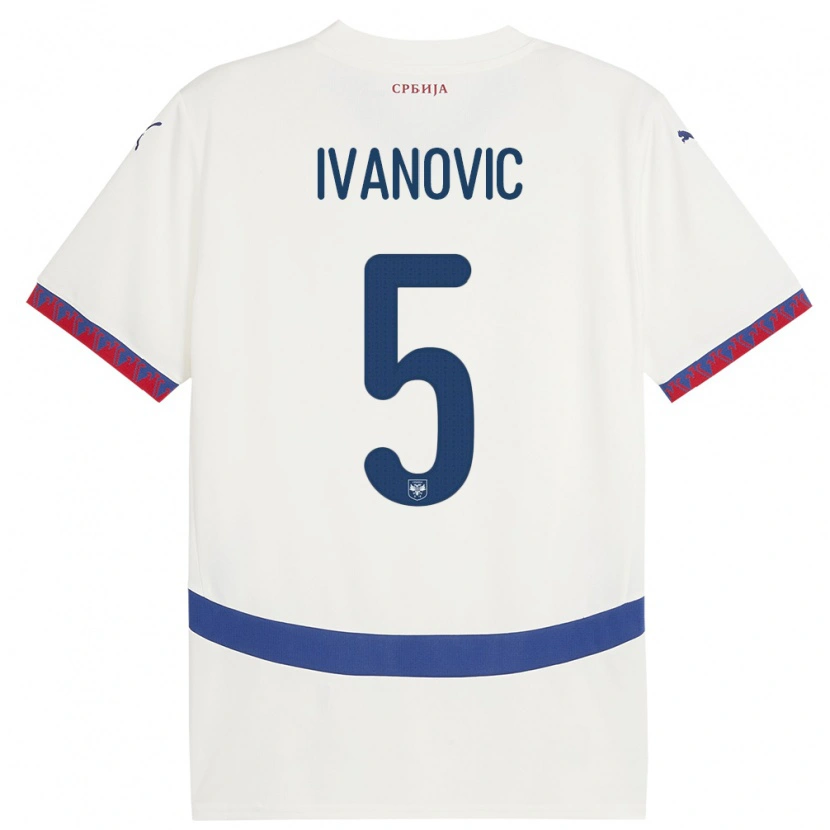 Danxen Børn Serbien Mijat Ivanovic #5 Hvid Udebane Spillertrøjer 24-26 Trøje T-Shirt