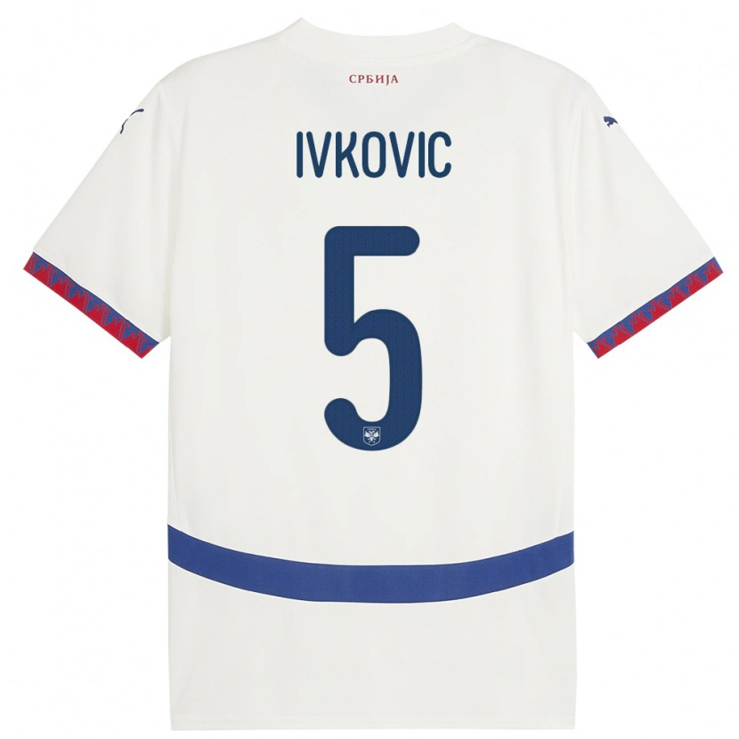 Danxen Børn Serbien Ognjen Ivkovic #5 Hvid Udebane Spillertrøjer 24-26 Trøje T-Shirt