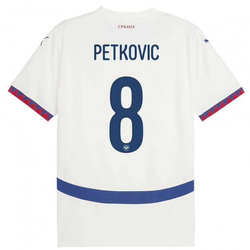 Danxen Børn Serbien Mihajlo Petkovic #8 Hvid Udebane Spillertrøjer 24-26 Trøje T-Shirt