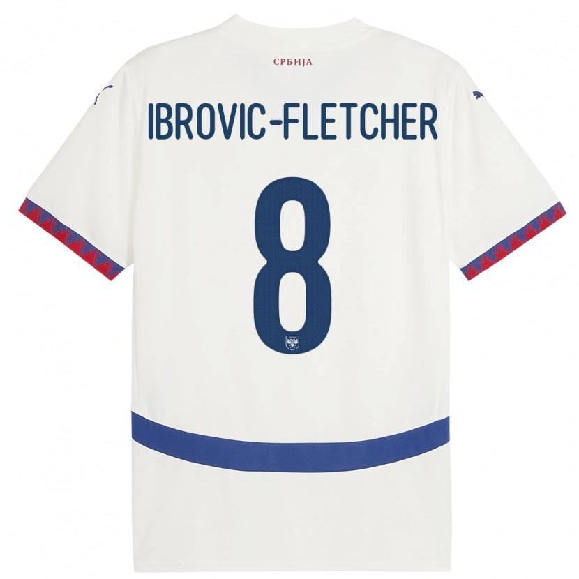 Danxen Børn Serbien Edward Ibrovic-Fletcher #8 Hvid Udebane Spillertrøjer 24-26 Trøje T-Shirt
