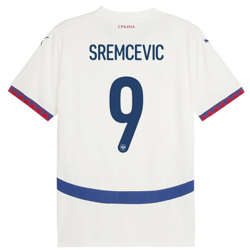Danxen Børn Serbien Uros Sremcevic #9 Hvid Udebane Spillertrøjer 24-26 Trøje T-Shirt