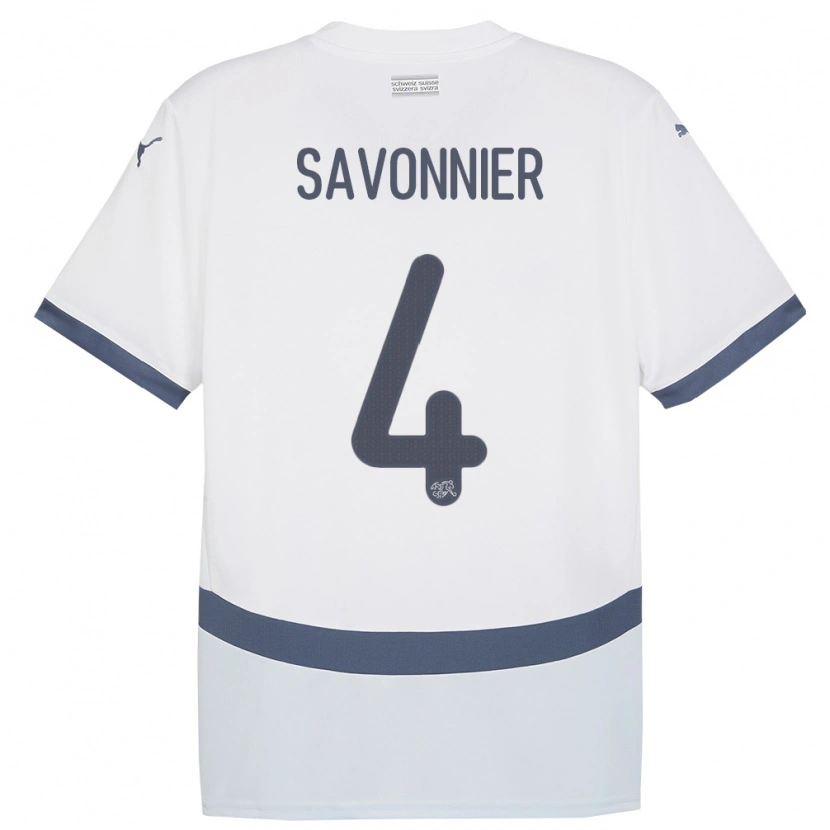 Danxen Børn Schweiz Nelson Savonnier #4 Hvid Udebane Spillertrøjer 24-26 Trøje T-Shirt