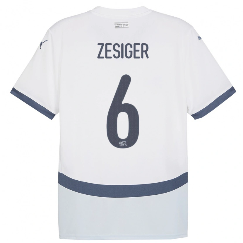 Danxen Børn Schweiz Navin Zesiger #6 Hvid Udebane Spillertrøjer 24-26 Trøje T-Shirt
