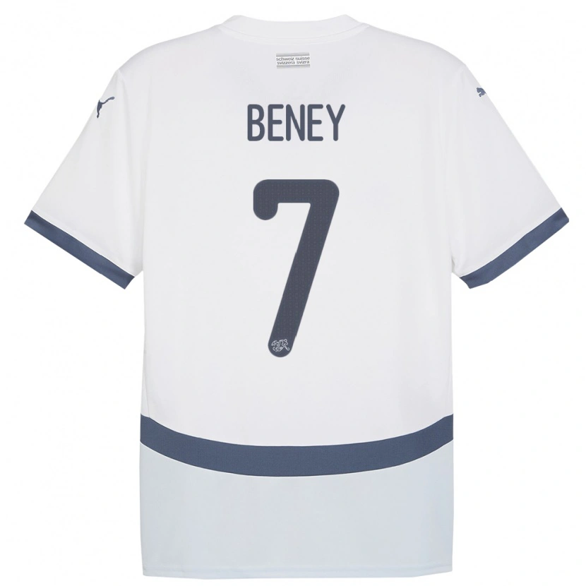 Danxen Børn Schweiz Roméo Beney #7 Hvid Udebane Spillertrøjer 24-26 Trøje T-Shirt