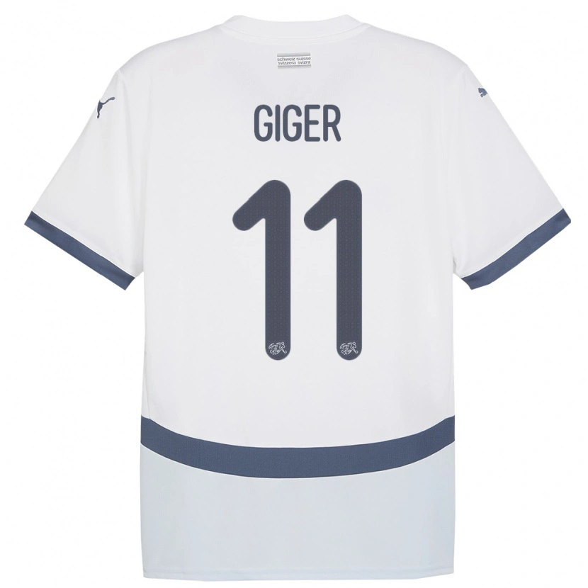 Danxen Børn Schweiz Marc Giger #11 Hvid Udebane Spillertrøjer 24-26 Trøje T-Shirt