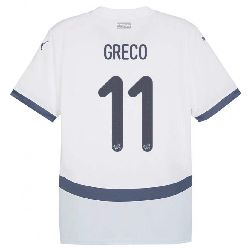 Danxen Børn Schweiz Mario Greco #11 Hvid Udebane Spillertrøjer 24-26 Trøje T-Shirt