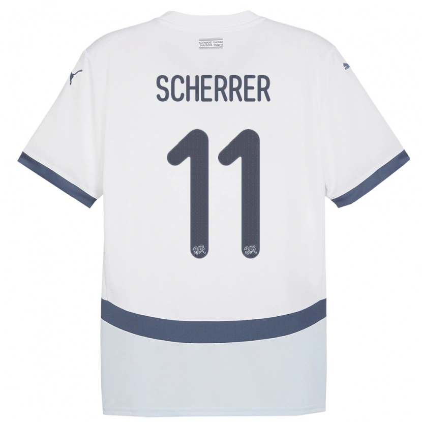 Danxen Børn Schweiz Nevio Scherrer #11 Hvid Udebane Spillertrøjer 24-26 Trøje T-Shirt