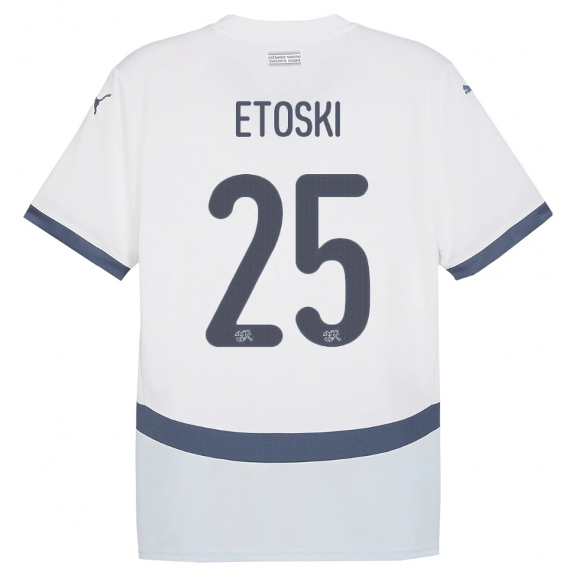 Danxen Børn Schweiz Edin Etoski #25 Hvid Udebane Spillertrøjer 24-26 Trøje T-Shirt