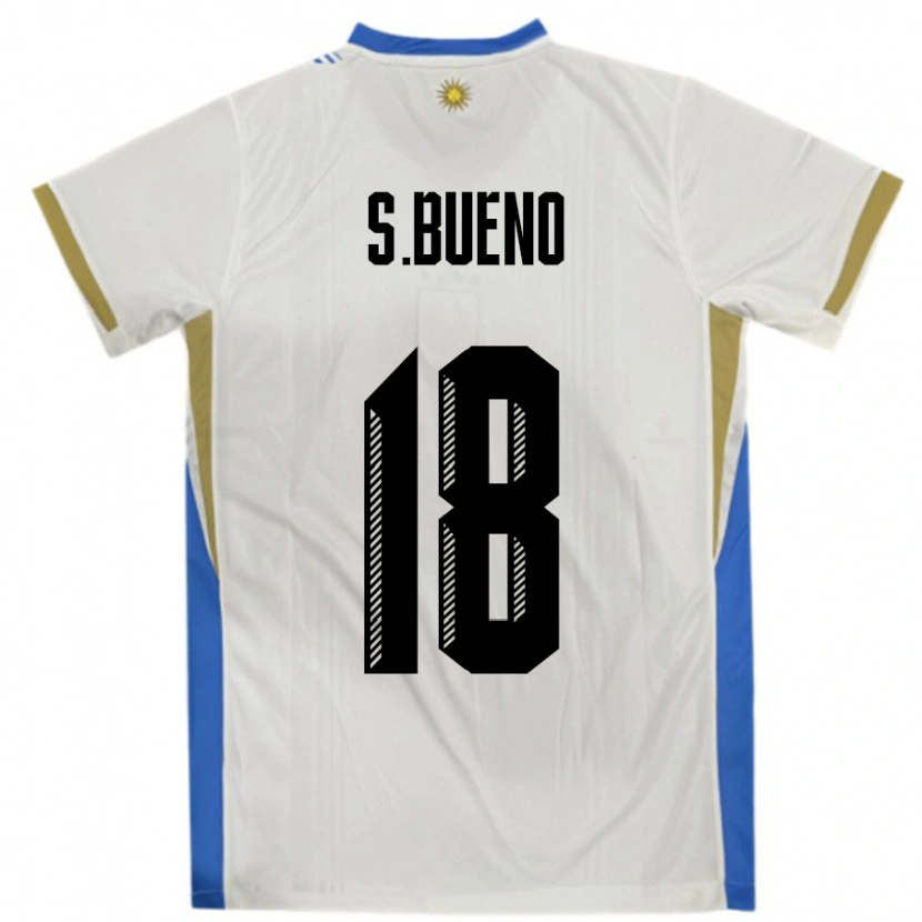 Danxen Børn Uruguay Santiago Bueno #18 Hvid Blå Udebane Spillertrøjer 24-26 Trøje T-Shirt