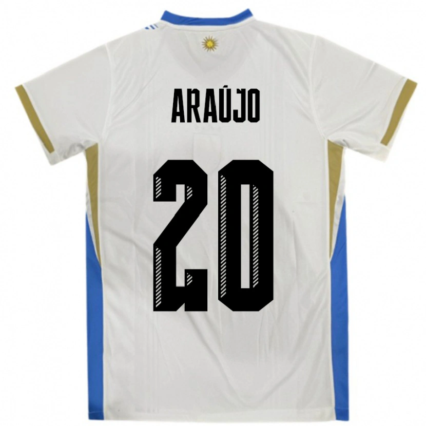 Danxen Børn Uruguay Maxi Araújo #20 Hvid Blå Udebane Spillertrøjer 24-26 Trøje T-Shirt