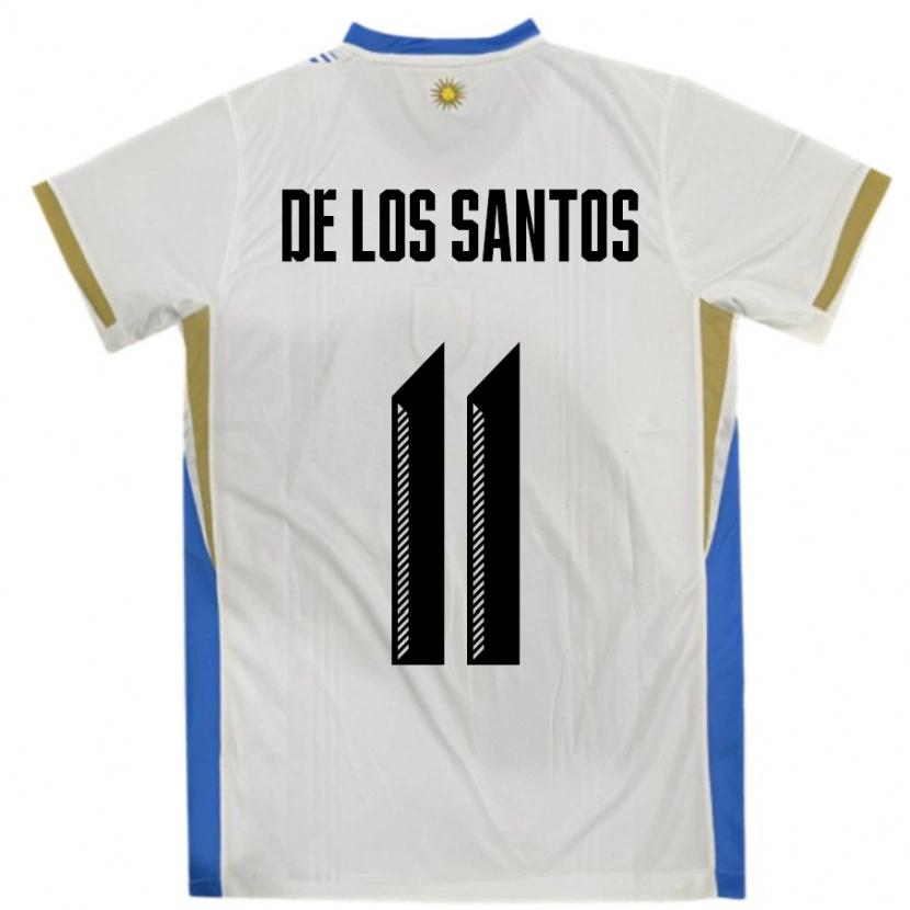 Danxen Børn Uruguay Juan Cruz De Los Santos #11 Hvid Blå Udebane Spillertrøjer 24-26 Trøje T-Shirt