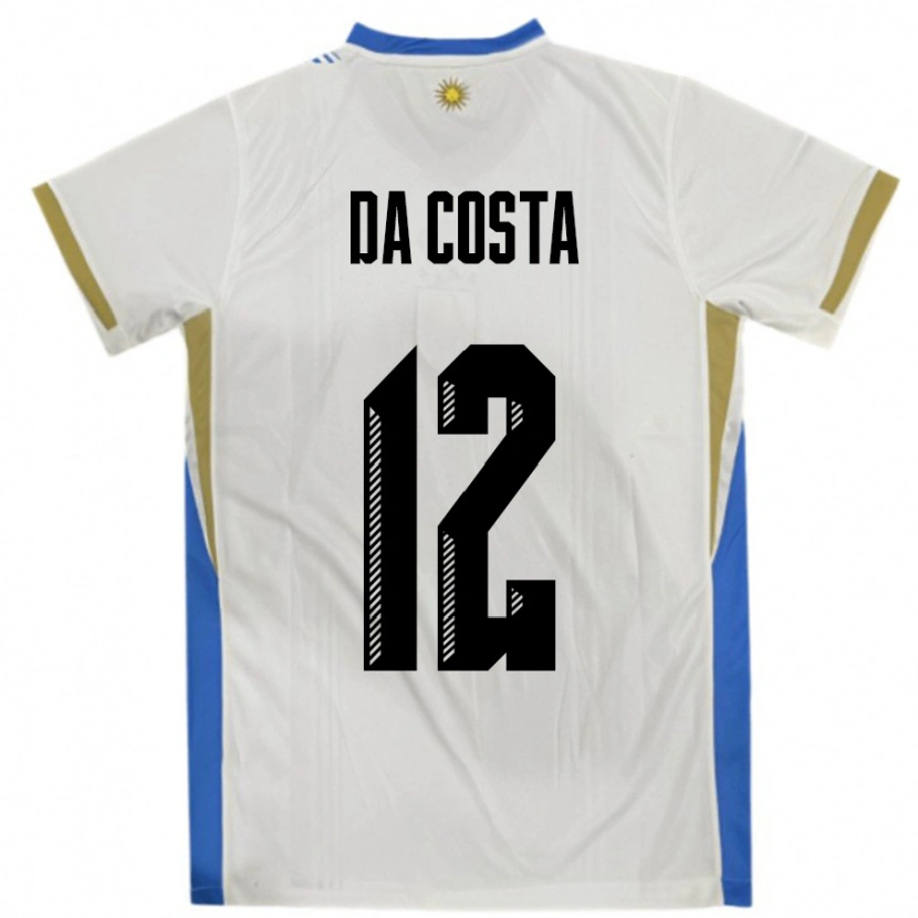 Danxen Børn Uruguay Paulo Da Costa #12 Hvid Blå Udebane Spillertrøjer 24-26 Trøje T-Shirt