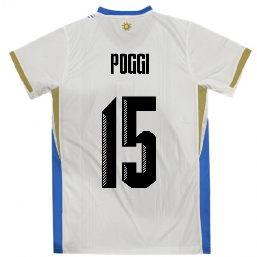 Danxen Børn Uruguay Vicente Poggi #15 Hvid Blå Udebane Spillertrøjer 24-26 Trøje T-Shirt