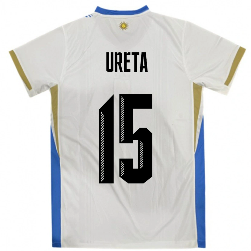 Danxen Børn Uruguay Mateo Ureta #15 Hvid Blå Udebane Spillertrøjer 24-26 Trøje T-Shirt