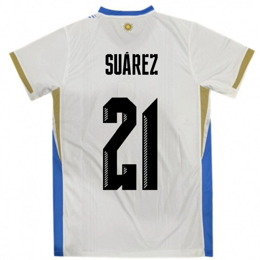 Danxen Børn Uruguay Pablo Suárez #21 Hvid Blå Udebane Spillertrøjer 24-26 Trøje T-Shirt