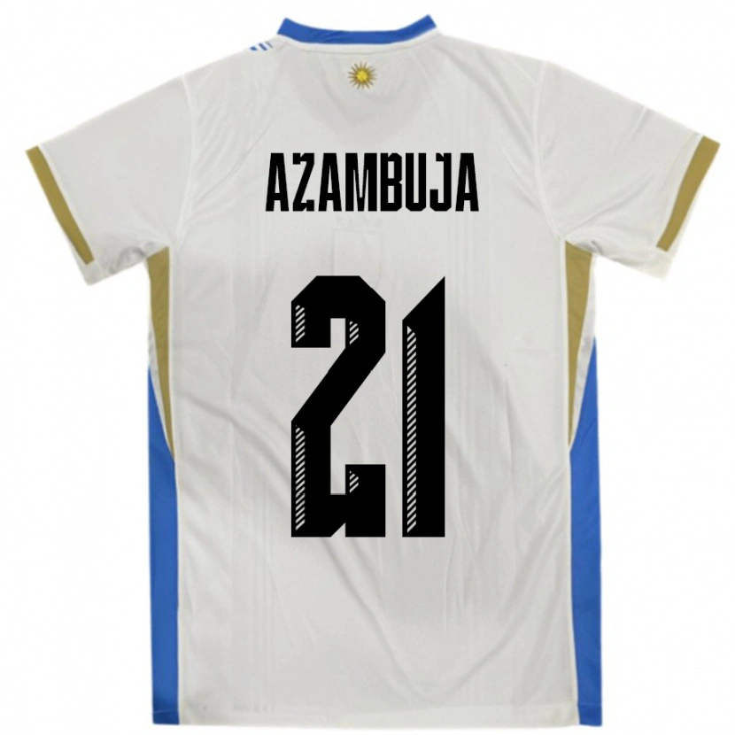 Danxen Børn Uruguay Nicolas Azambuja #21 Hvid Blå Udebane Spillertrøjer 24-26 Trøje T-Shirt