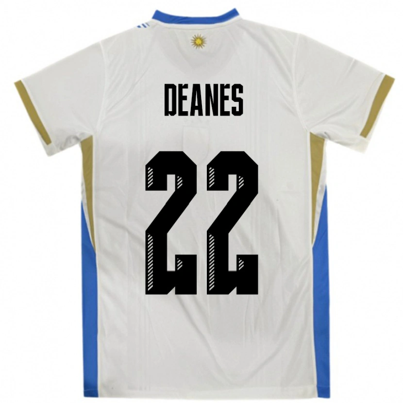 Danxen Børn Uruguay Tiago Deanes #22 Hvid Blå Udebane Spillertrøjer 24-26 Trøje T-Shirt