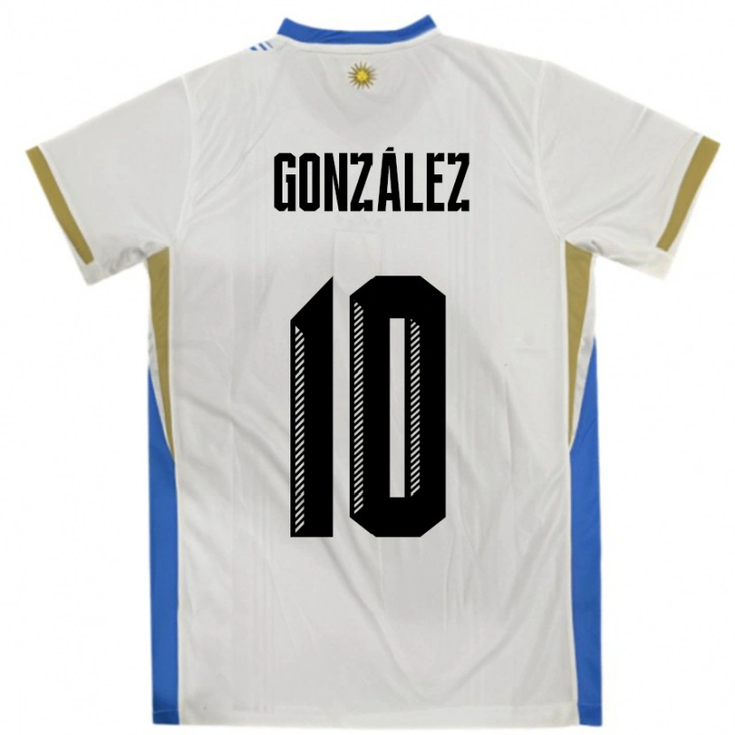 Danxen Børn Uruguay Franco Gonzalez #10 Hvid Blå Udebane Spillertrøjer 24-26 Trøje T-Shirt