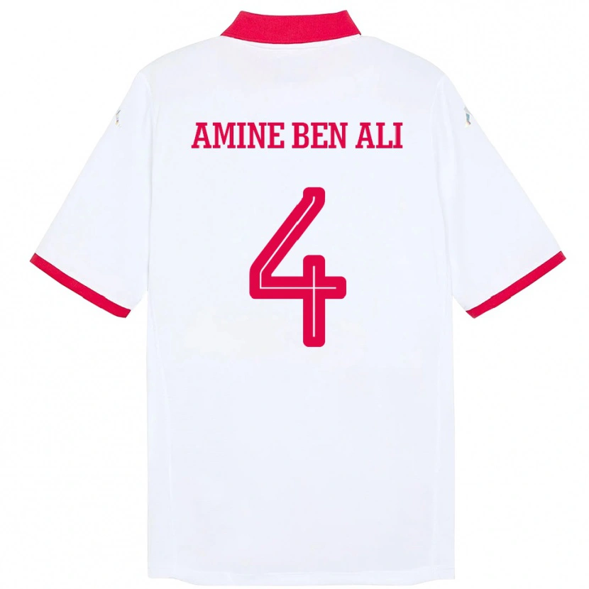 Danxen Børn Tunesien Mohamed Amine Ben Ali #4 Hvid Udebane Spillertrøjer 24-26 Trøje T-Shirt