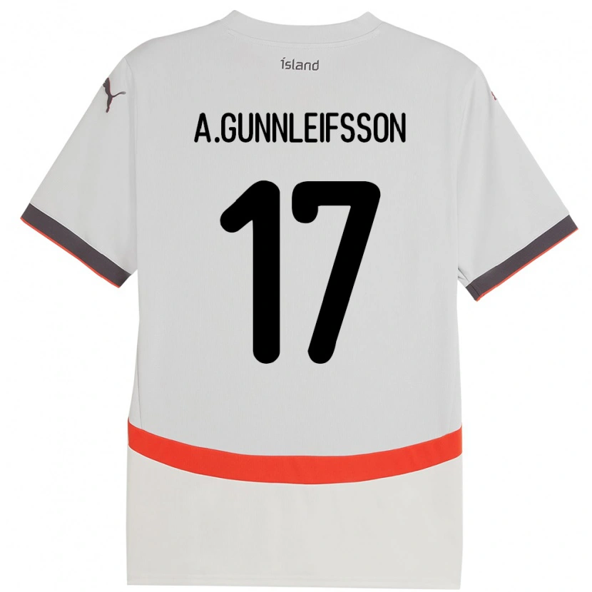 Danxen Børn Island Arnar Bjarki Gunnleifsson #17 Hvid Udebane Spillertrøjer 24-26 Trøje T-Shirt