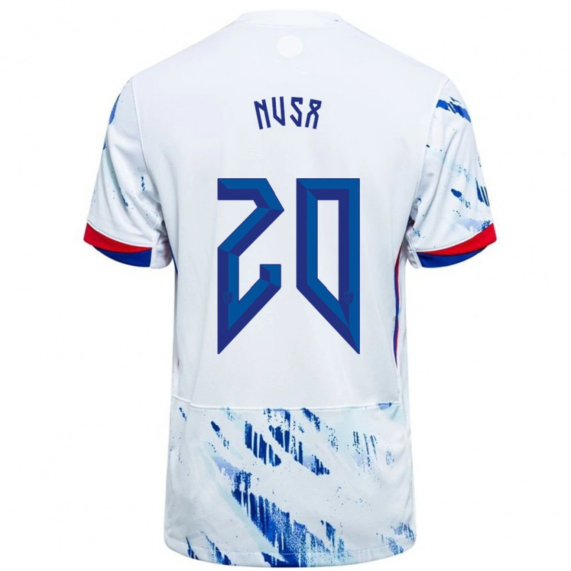 Danxen Børn Norge Antonio Nusa #20 Hvid Blå Udebane Spillertrøjer 24-26 Trøje T-Shirt
