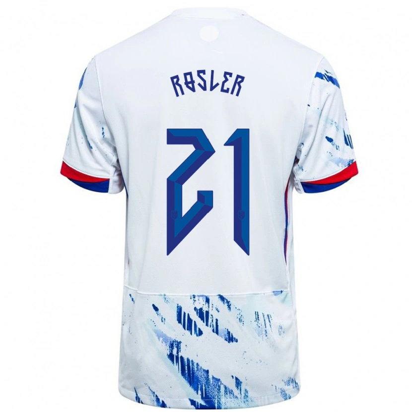 Danxen Børn Norge Colin Rösler #21 Hvid Blå Udebane Spillertrøjer 24-26 Trøje T-Shirt