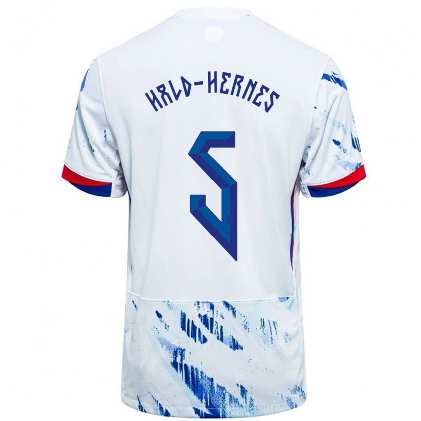Danxen Børn Norge Ulrik Hald-Hernes #5 Hvid Blå Udebane Spillertrøjer 24-26 Trøje T-Shirt