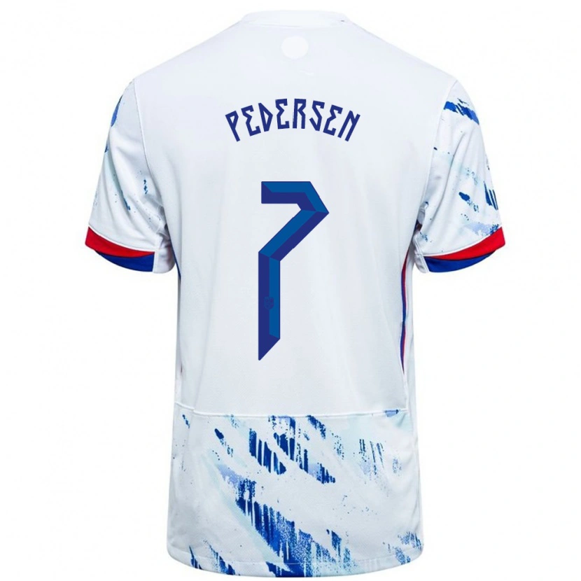 Danxen Børn Norge Mats Pedersen #7 Hvid Blå Udebane Spillertrøjer 24-26 Trøje T-Shirt