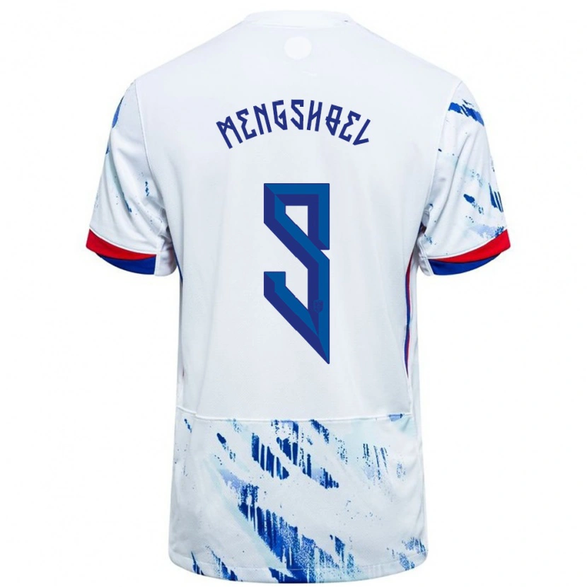 Danxen Børn Norge Olav Dobloug Mengshoel #9 Hvid Blå Udebane Spillertrøjer 24-26 Trøje T-Shirt