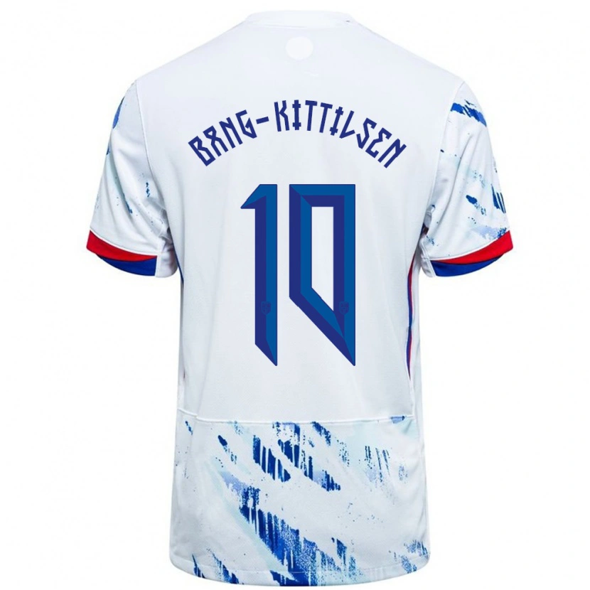 Danxen Børn Norge Bork Bang-Kittilsen #10 Hvid Blå Udebane Spillertrøjer 24-26 Trøje T-Shirt