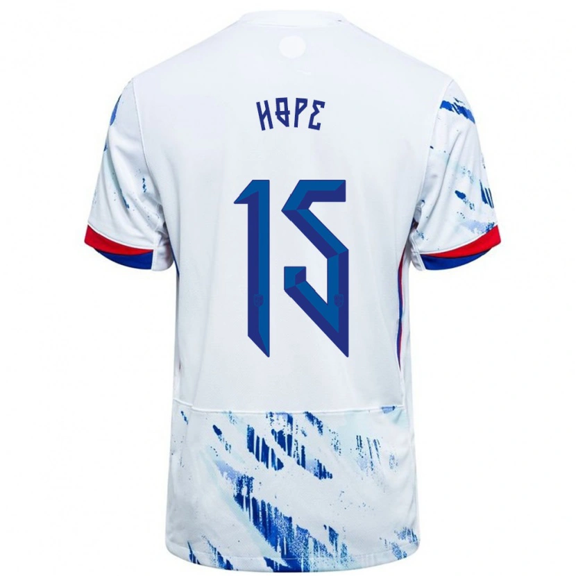 Danxen Børn Norge Mikkel Hope #15 Hvid Blå Udebane Spillertrøjer 24-26 Trøje T-Shirt