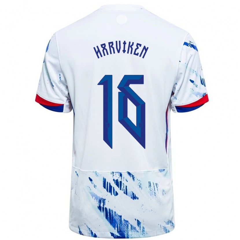 Danxen Børn Norge Mathilde Harviken #16 Hvid Blå Udebane Spillertrøjer 24-26 Trøje T-Shirt