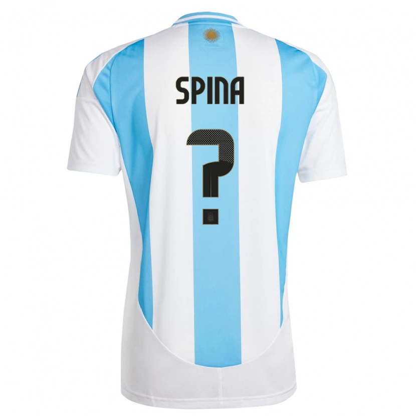 Danxen Mænd Argentina Gerónimo Spina #0 Hvid Blå Hjemmebane Spillertrøjer 24-26 Trøje T-Shirt