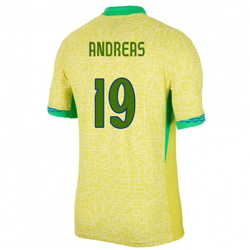Danxen Mænd Brasilien Andreas Pereira #19 Gul Hjemmebane Spillertrøjer 24-26 Trøje T-Shirt