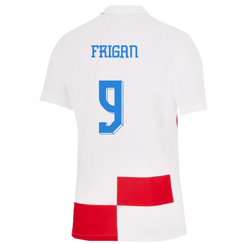 Danxen Mænd Kroatien Matija Frigan #9 Hvid Rød Hjemmebane Spillertrøjer 24-26 Trøje T-Shirt