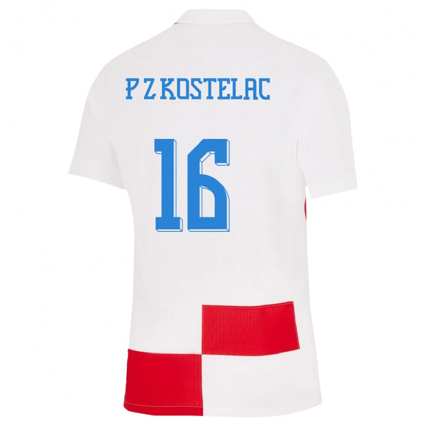 Danxen Mænd Kroatien Petar Zvonimir Kostelac #16 Hvid Rød Hjemmebane Spillertrøjer 24-26 Trøje T-Shirt