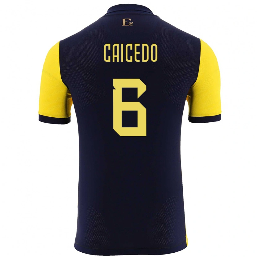 Danxen Mænd Ecuador Fricio Caicedo #6 Gul Hjemmebane Spillertrøjer 24-26 Trøje T-Shirt