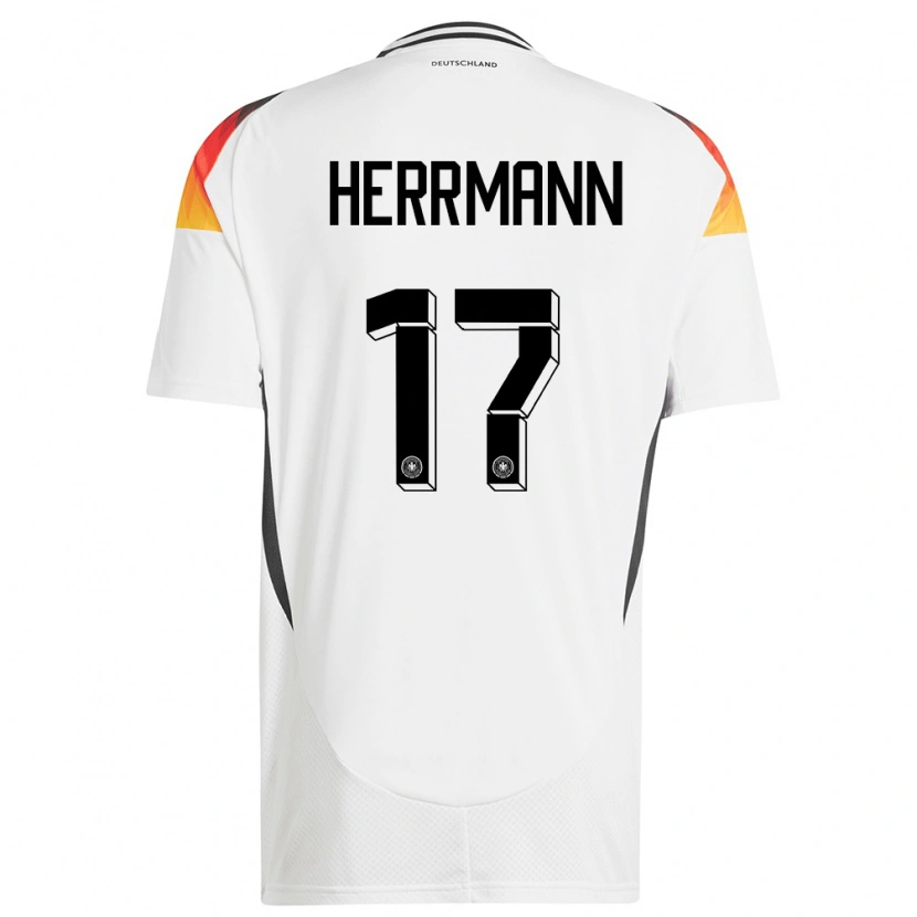 Danxen Mænd Tyskland Charles Herrmann #17 Hvid Hjemmebane Spillertrøjer 24-26 Trøje T-Shirt