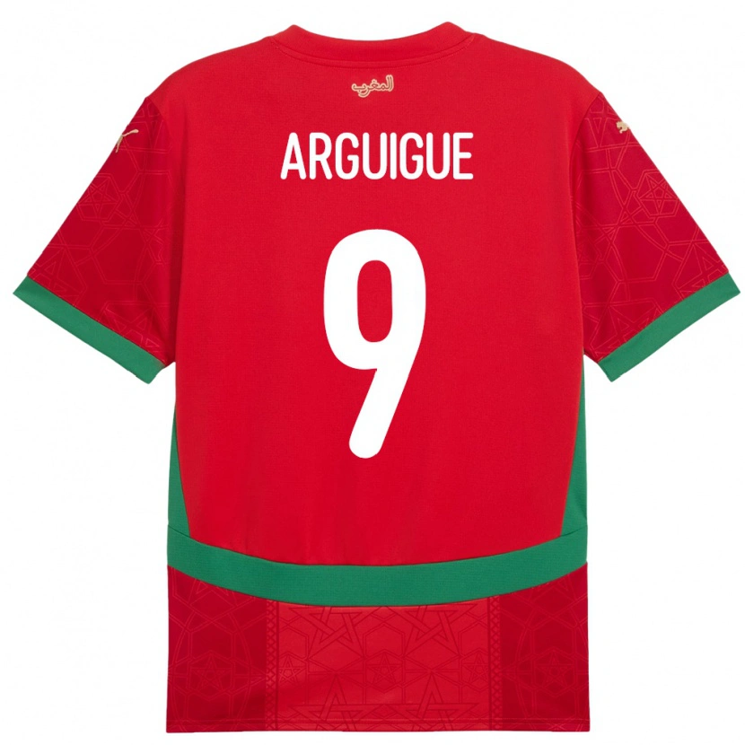 Danxen Mænd Marokko Ayman Arguigue #9 Rød Hjemmebane Spillertrøjer 24-26 Trøje T-Shirt