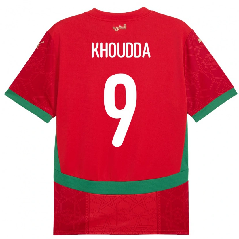 Danxen Mænd Marokko Youssef Khoudda #9 Rød Hjemmebane Spillertrøjer 24-26 Trøje T-Shirt